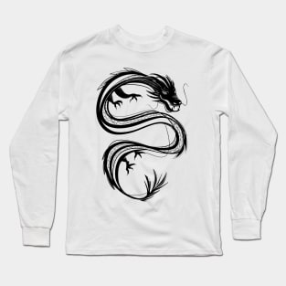 traditional chinese dragon in black Long Sleeve T-Shirt